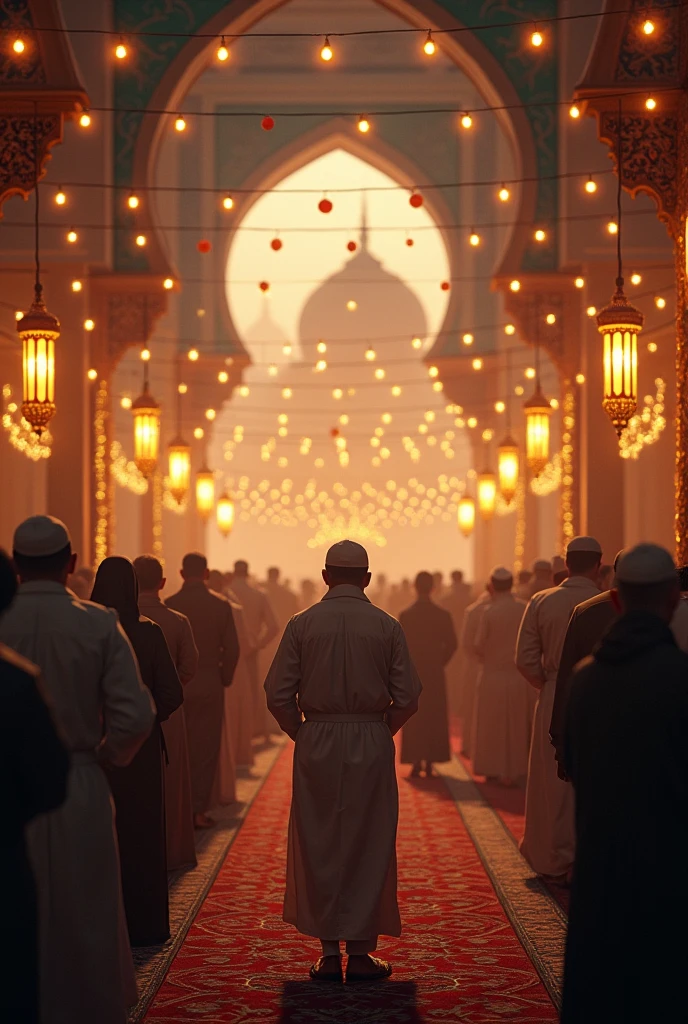 crowd, standing, looking upwards night, islamic era