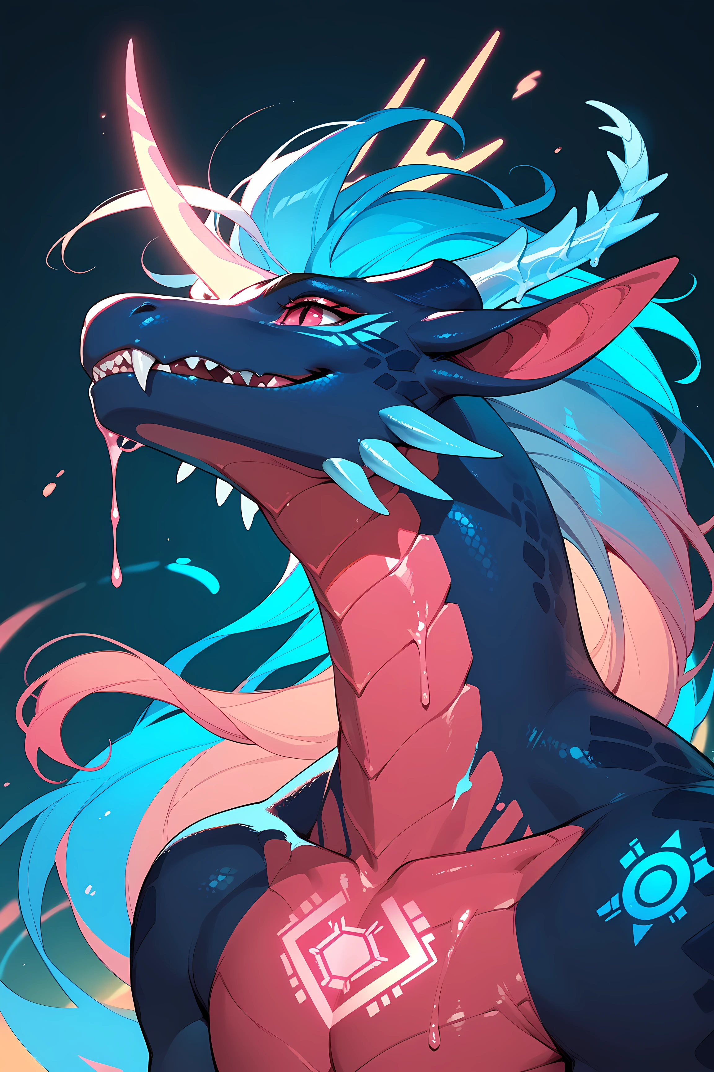 (Absurdres:1.2), exquisitely detailed, dragon, impressionistic style, dripping paint style, holographic, pink and gold triadic colors