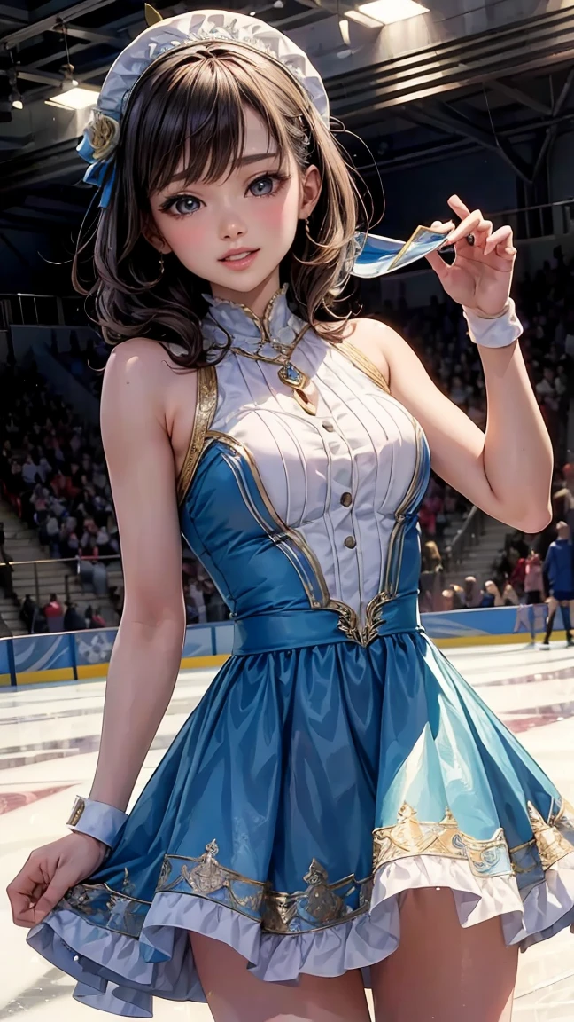 (( top quality)), ((masterpiece)), ( Details), 2girl, Ice dancing,  skating rink, Two young girls ice skating, A girl dressed as a man and a girl in a dress ,