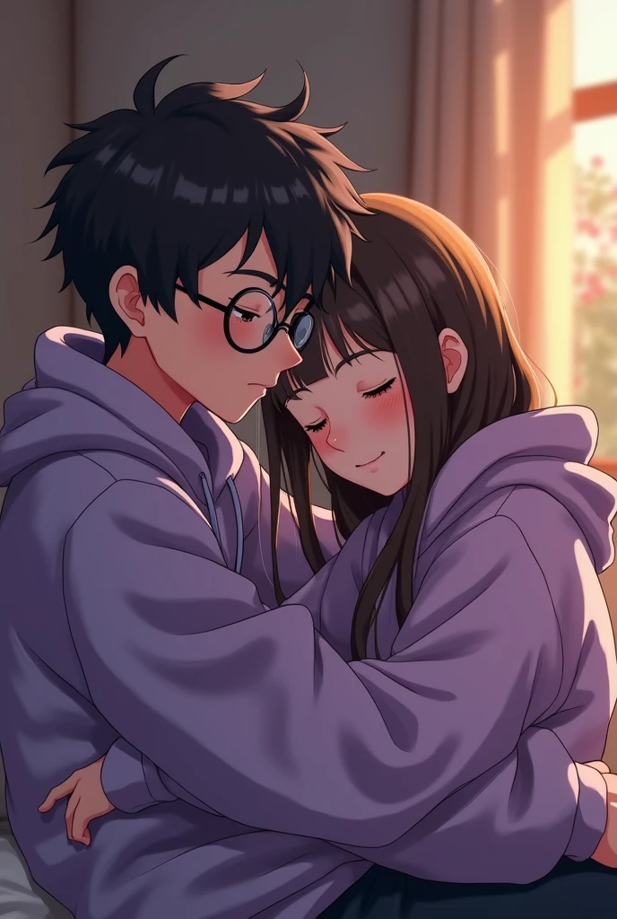 A girl with long hair comforting a sad school boy