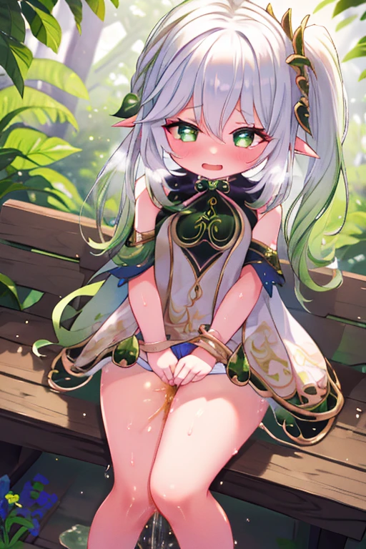 NSFW,One girl,nahida_genshin,Long Hair、Green Eyes、bangs、Pointed Ears、hair ornaments、White Hair、Symbol-shaped pupil、Multicolored Hair、Side Ponytail、Gradient Hair、Green Hair、Hair between the eyes、Cross-shaped pupil、smile、gem、葉っぱのhair ornaments、bracelet,(Micro Bikini:1.5),Love Hotel at Night,(Perfect hands),(Perfect Anatomy),(masterpiece),(highest quality),Lift your butt,Leg spread,1 middle-aged male,(Having sex:1.5),(Sweat:1.5),Hypno Lola,Hollow Eyes