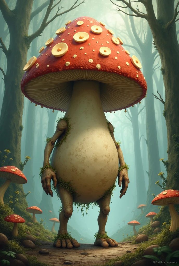 The mushroom character is muscular.