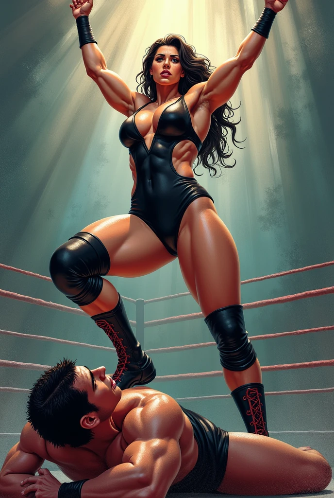 Sexy wrestler big tits submission ring logo wwe