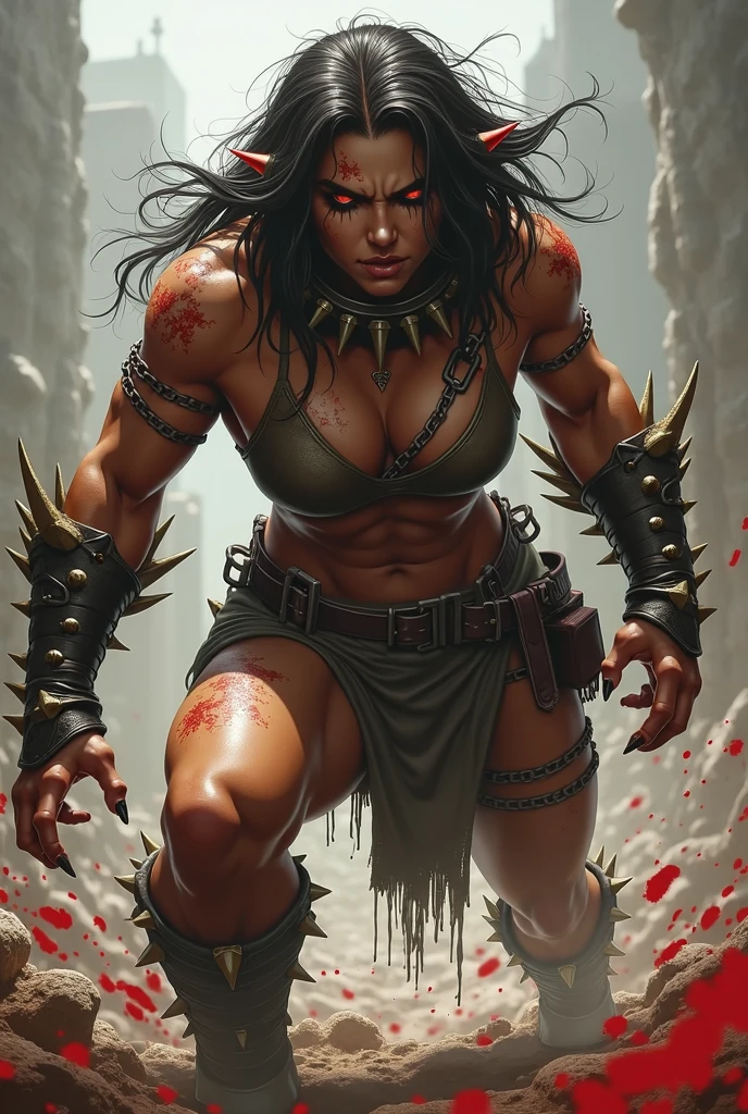 (Simon Bisley)), Beautiful full-bodied woman, 30 years old, muscular and perfect body, barbaric warrior, holding a blood-stained sword, brave face, dark kingdom, sexy pose, walking inside a tavern