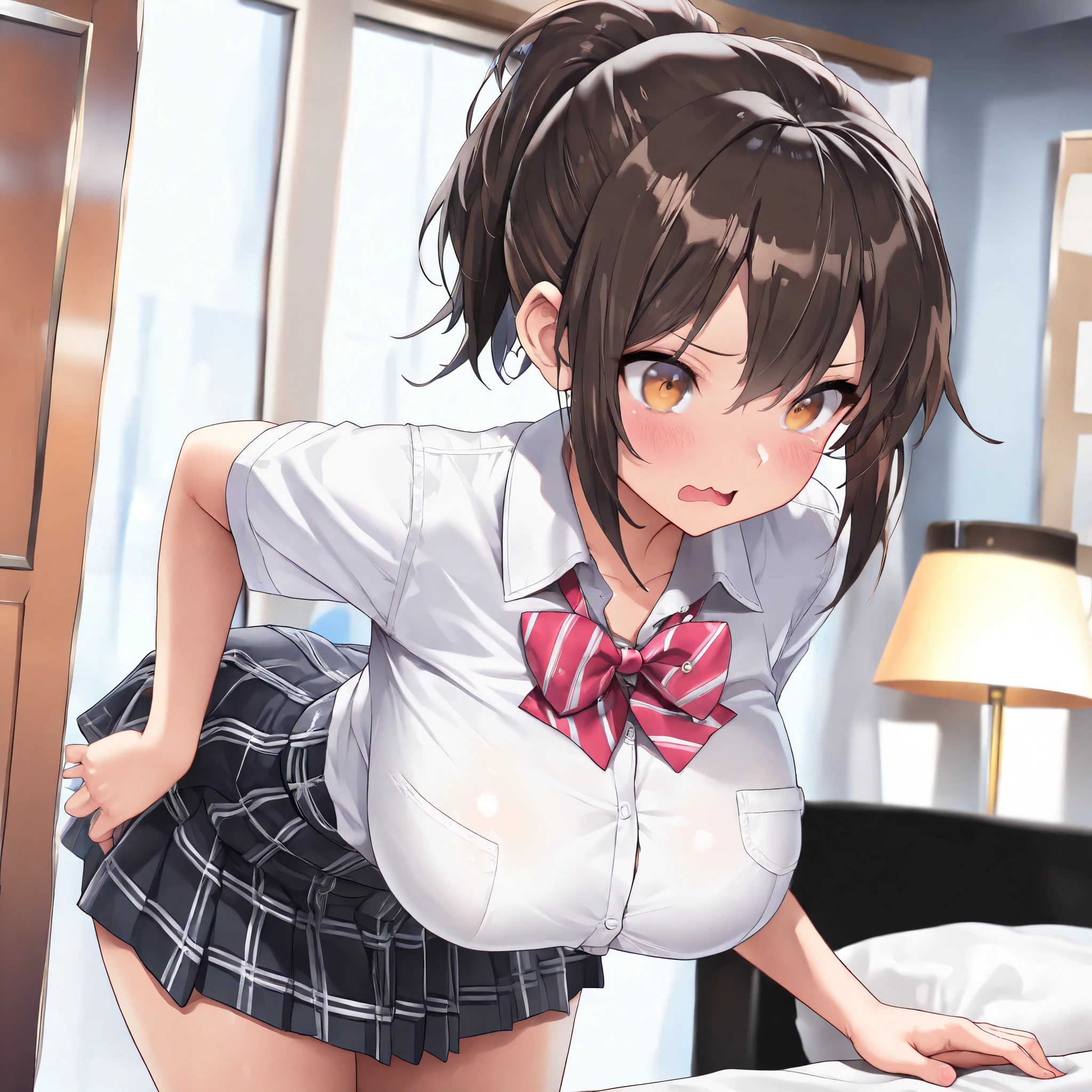 perpendicularPaizuri , , plump, from below, 1girl, 1boy, wet Penis , large , from below, fantasy, beautiful magical girl, skirt, frills, ribbon, large breasts, Penis between the breasts, big breasts, hearts, short hair, cuteness, moan, indoor, sitting, window, night