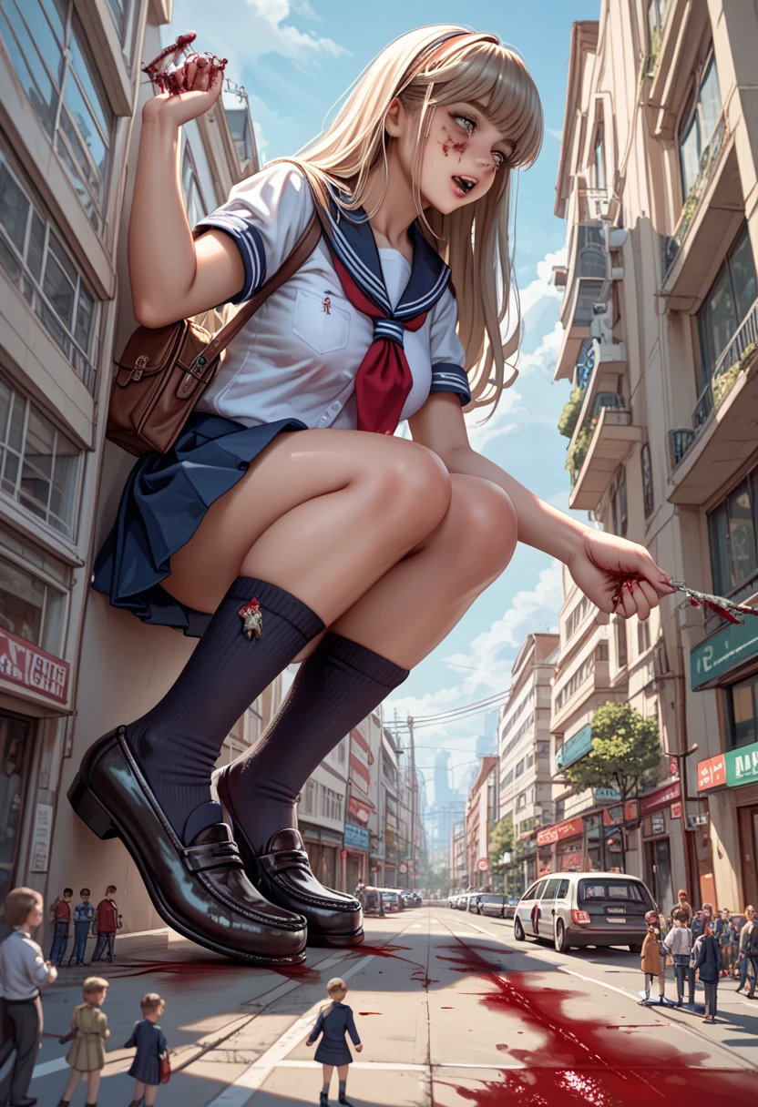 (( top quality)), ((  Masterpiece,draw detailed,score 9,score 8,score7,upper score 6)), (((GTS,Giantess,gore))), (tiny and tiny people inside of a school girl completely clear colored loafer ,a Giantess girl,the Giantess foot putting on the loafer and trampling tiny and tiny people,trampled tiny people with her loafers,blood with her socks sole),the Giantess girl wear school uniform,dsocks,odor socks,