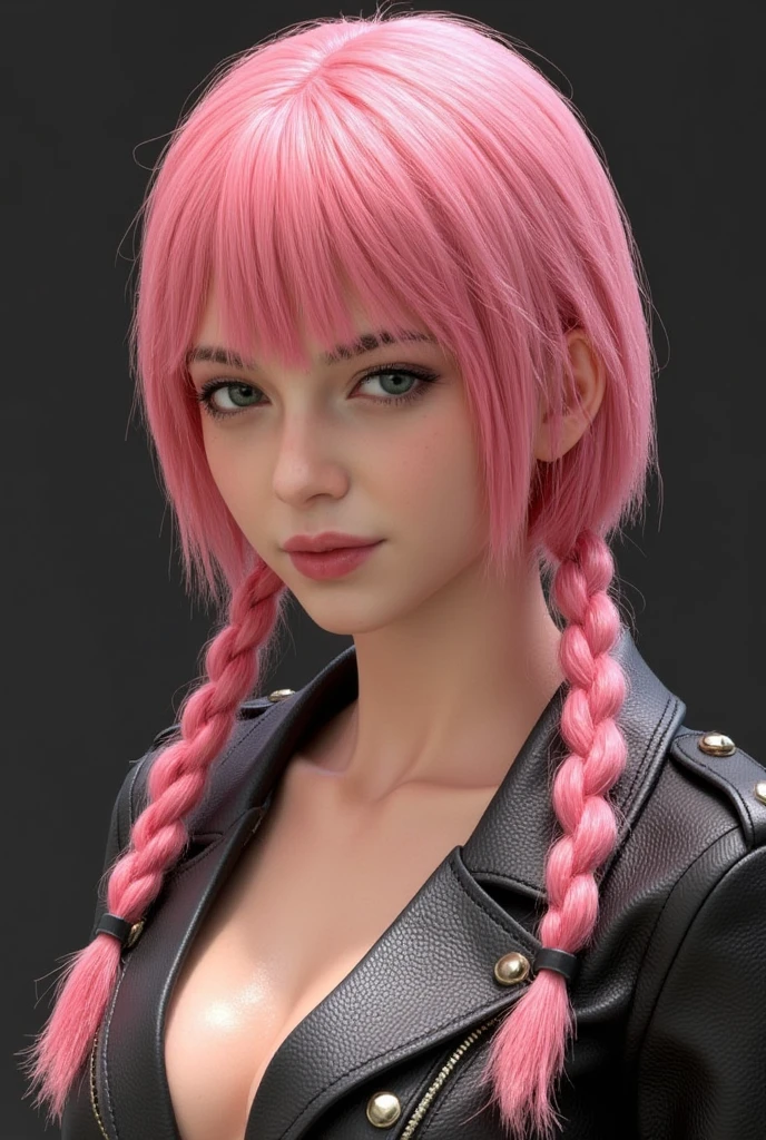  High resolution,  Masterpiece,  Anatomically Correct,  Precise, Premiado muchas veces,  The Best Quality , Detail, Details altos, HD model,  HIGH QUALITY, quality,  very detailed, UHD,  Textured leather, Retina,  pink hair,  long hair , Two braids, blush,  American plane, Shine, cinematografía,  concept art, 