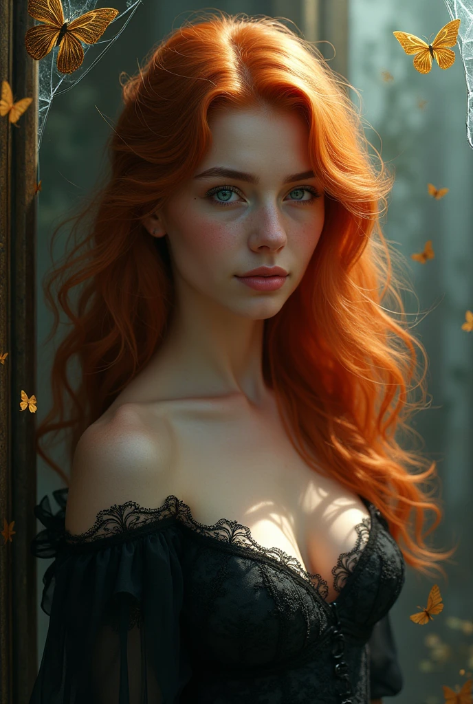 (solo, full body photo:1.3), (action packed:1.3), (haze, fog, mist:1.3), chiaroscuro, best quality, photorealistic, 1woman, (cute), (24yo:1.2), redhead, long ginger hair highly detailed, 1700'S, digital photography, art by artgerm and ruan jia and greg rutkowski surreal painting gold butterfly filigree, broken glass, (masterpiece, sidelighting, finely detailed Fashionable eyes: 1.2) (perfect oval large eyes that gazes at the viewer), beautiful detailed face, blue gorgeous perfect eyes, (blonde hair ponytail), (attractive young woman:1.3), (thick amazing hair), (seductive:1.1), (blushing:1.1)
