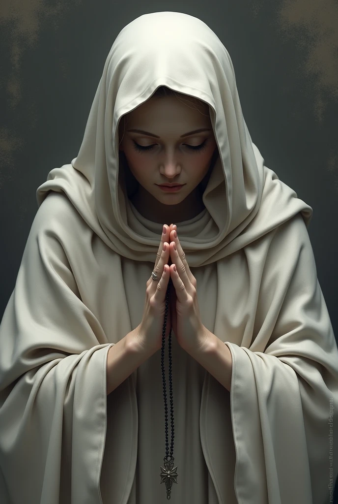 Virgin mary praying 4k image as  in dark background and facing as in 45 degree angle