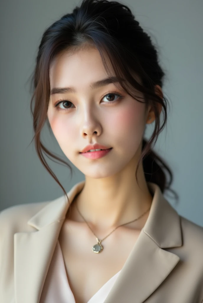 detailed highly detailed 8k cg unity masterpiece, highest quality illustration, High resolution, tabletop, wallpaper, realistic, bright lighting, professional lighting, face light, smooth lighting, Japanese woman, adult, Beautiful woman, was acted upon, gravure, sexy, poor, super beautiful, beautiful skin, beautiful and detailed eyes, detailed face, slim, medium breasts, short brown hair, brown eyes, look at the camera, check blazer, comprehensive, highest quality shadow, surreal, abyssal, beautiful luminous