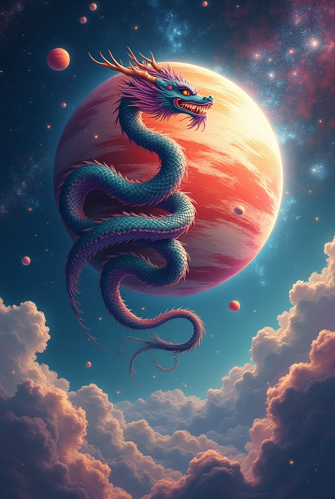 Celestial dragon devouring planets tattoo