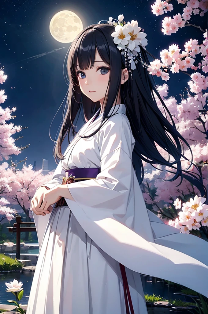  top quality, expensive_resolution,  clear_image,  Detailed Background  , girl, hanbok,flower,garden,moon,  knight ,
