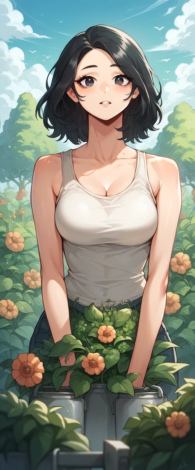 4K , top quality ,สาวgardener,Black hair,Black eyes,gardener,tank top