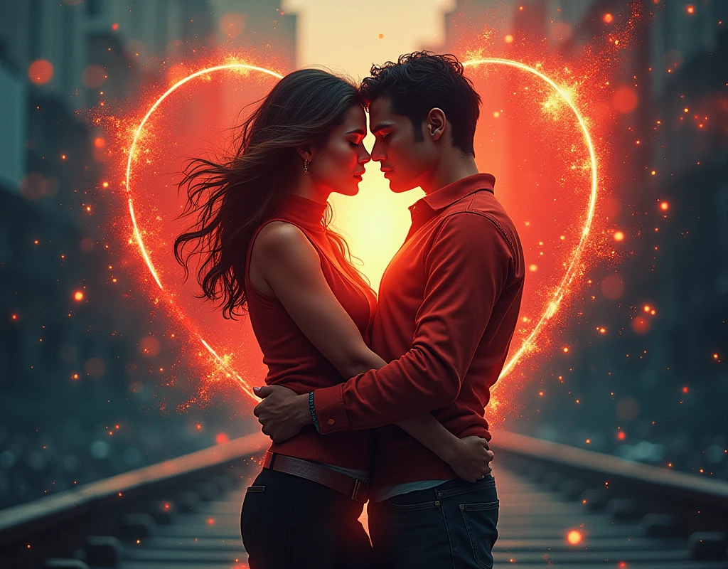 Create two images in one photo: From a man with his heart wounded by manipulation, and a woman with her heart shattered by deceit, both must demonstrate pain and despair to free themselves from the manipulation with threads of each other.. No dark images.