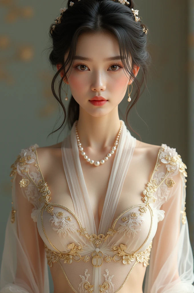 Masterpiece,(best qualtiy),highly  detailed,Ultra-detailed,Lady,Celebrity:Xiao Yu,(Hanfu:1.1),(Elegant temperament:1.2),(Bigboobs:1.3),(Semi-Dressed),(softlighting),(high high quality:1.4),(Detailed),(k hd),(Earrings),(Hairpin),(Exquisite),(Masterpiece)，16k