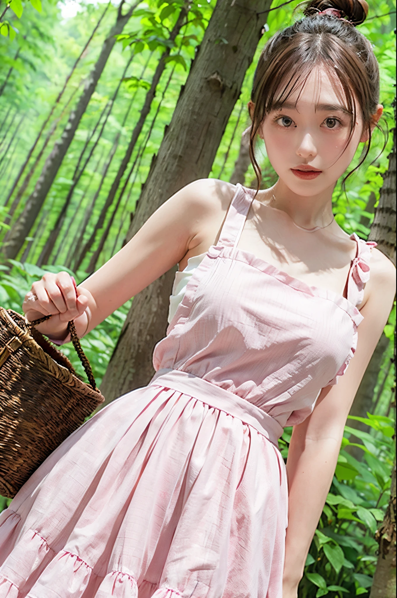 Pannier Skirt, white and pink mini-dress, apron,deep forests,