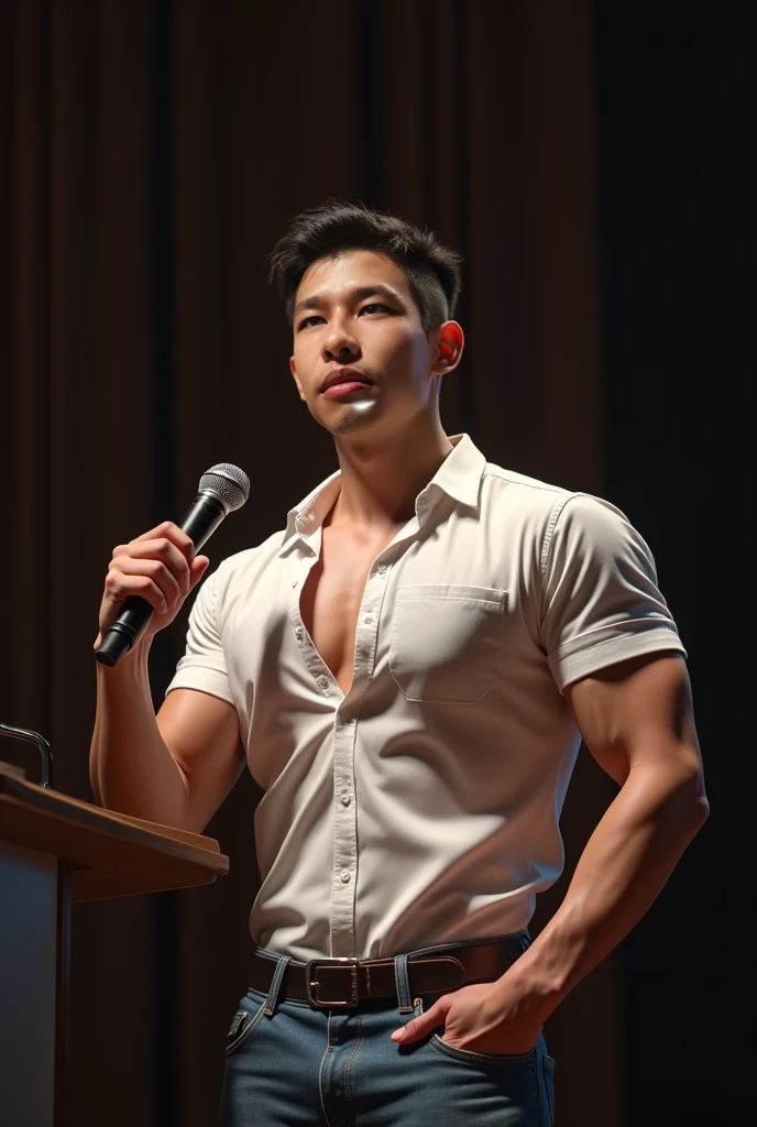  a Korean male CEO in his 40s facing forward with a smiling expression, portraying a vibe commonly seen in product reviews,full-naked ,tie