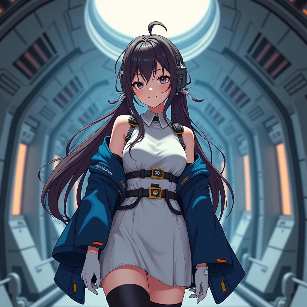 Long-haired sexy and cute Cologne girl with butterfly tattoo and cat ears wearing astronaut style tights under the distant starlight, as they approach a giant meteor,Their bodies are weightless. The setting is a perfect blend of science fiction and retro comic art, a visual feast.