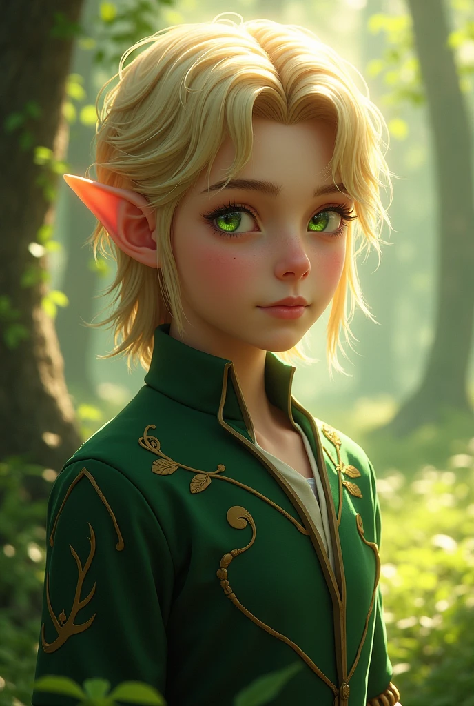 High Elf blone hair anble green eye male boy