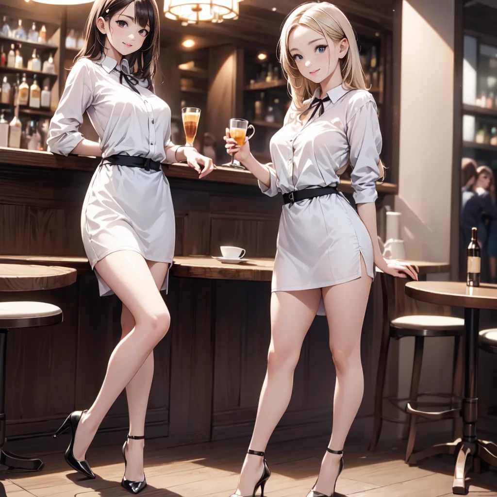 (Ultra Real), (Illustration), (High Resolution), (8K), (Very Detailed), (Best Illustration), (Beautiful Detailed Eyes), (Best Quality), (Ultra Detailed), (Masterpiece), (Wallpaper), (Detailed Face), Solo, (Dynamic Pose), 1 Girl, White Wavy Hair on a Chair, Japan Person, Iris Unusual Eyes, Small Moles Under the Eyes, ((Short Apron)), Medium, Long Legs, Tighten abs, (camel toe), (no panties), (without bra), Kaede Takagaki, long hair