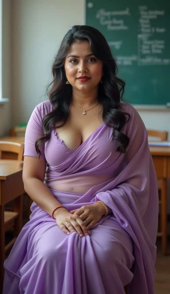 Day scene, full body photo of a plus sized 23 year old indian with a man from top view, (Masterpiece, Best Quality, High Resolution), class room Background, (cum Splash on her blouse and face, cum Splash on her face, Splash of cum, cum Splash on her gown, cum Splash on her eys), Sweet 35 year old South indian teacher sitting on a class room chair with a man, hour glass body red lips, blue colour silky hijab, lightly makeup,ultra realistic, realistic, look at viewer (cinematic:1.3), intricate details,
