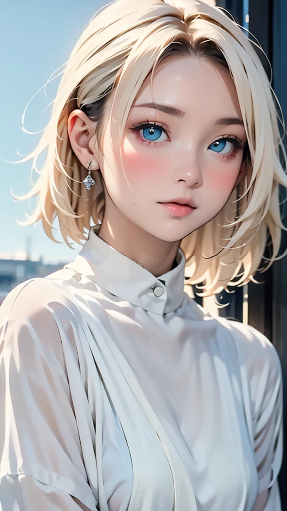 (masterpiece, best quality:1.2), 8k, 85mm, raw photo, absurdres, white and cyan theme, (liquid clothes, liquid dress:1.4), white hair, gradient dress, delicate girl, upper body, close up face, shiny skin, teen, looking at viewer, HDR, sharp focus, particle, twilight sky, detailed eyes and face, white hair, simple background,(Enhances the beauty of skin texture:1.1),((Extremely precise and accurate anatomy:1.0)),Kind eyes,Graceful pose,