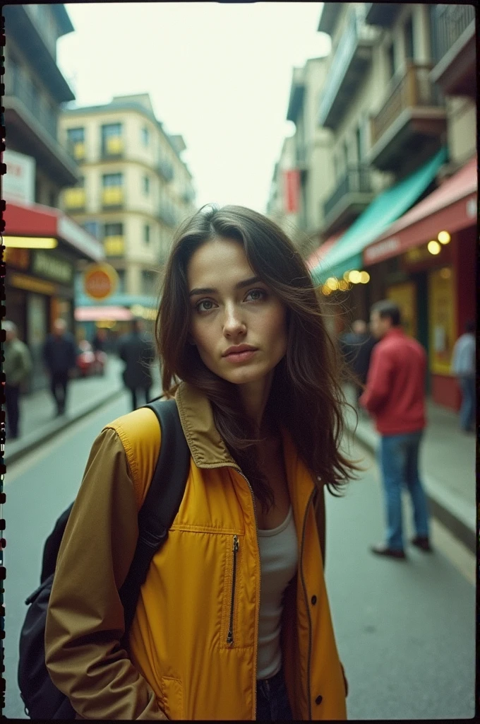 Random street portrait captured with a Diana F+ film camera, showcasing the vibrant colors, unique aesthetics, and characteristic grain dust of 120 roll film.