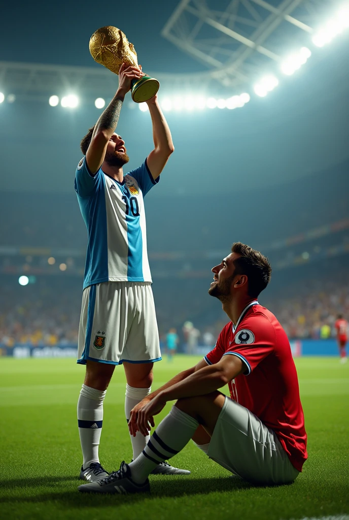 Cr7 winning the world cup against Argentina and Messi kneeling