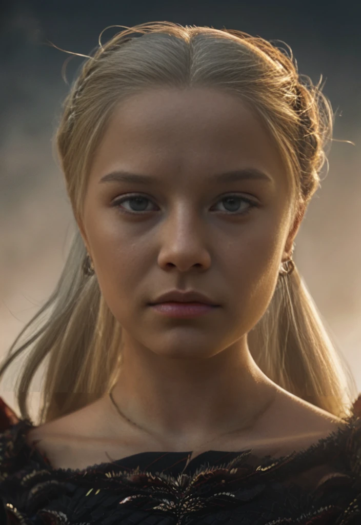 a targaryen queen with long braided white hair,piercing blue eyes,detailed face,detailed lips,beautiful detailed eyes,long black dress flowing in the wind,dramatic lighting,highly detailed,8k,ultra-detailed,photorealistic,best quality,masterpiece,dramatic,cinematic,digital painting,concept art