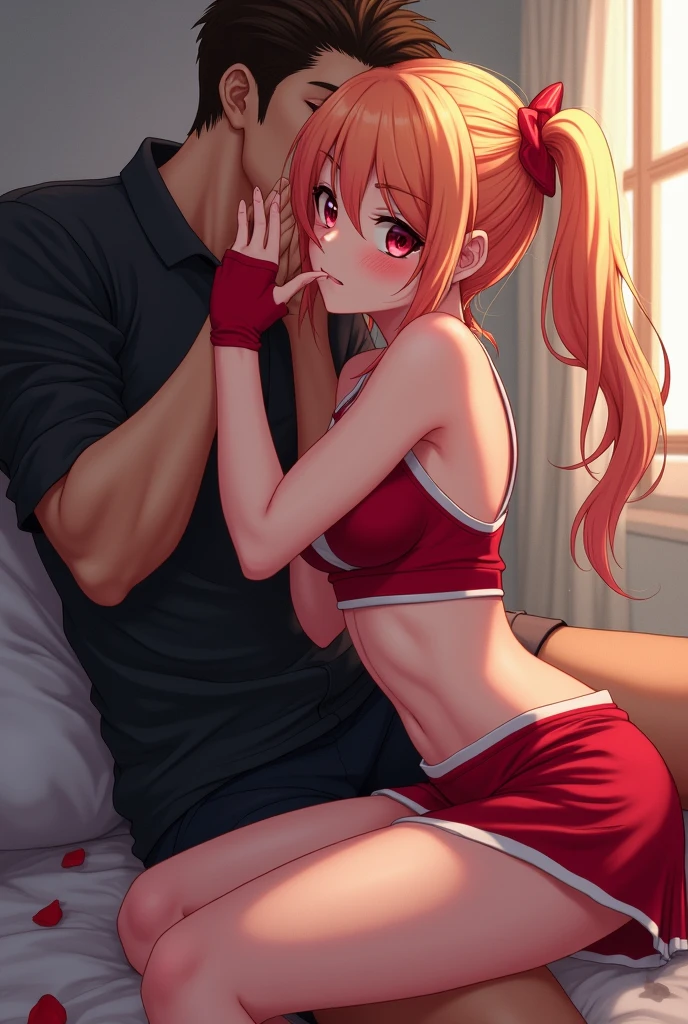 (1 boy, 1 girl), a teenage school girl in mixed bondage wrestling with a teenage boy, they are roughly the same age, the school girl is wearing a red pleaded careered skirt and a black pullover, the girl has a is a bit smaller than the boy, the girl has shoulder long hair, the boy is wearing casual clothes, teenage boy hogtied and struggling against the ropes, school girl applying more ropes to the teenage boys body, blushing boy dominated and controlled by the girl, the girl is smiling and laughing and tries to humiliate the teenage boy, the teenage boy is blushing and ashamed and is gritting his teeth, he desperately tries to break free but to no avail, the girl is sitting on top of the teenage boy to prevent him from moving and has ropes in her hands and uses them to tie up the arms of the teenage boy behind his back,the arms of the teenage boy are completely tied behind his back in lots of ropes, the teenage boy looks very embarrased and ashamed, the girl is saying „this must be embarrassing for you“ , huge struggle, many viewers watching, wrestling ring,intricate rope work, teenage boy blushing and ashamed, dramatic lighting, highly detailed, photorealistic, 8k, masterpiece, teenage school girl vs teenage school boy, femdom, power, control, beautiful teenage girl, detailed faces, teenage boy aggresively tied up by teenage girl, lots of rope, perfect eyes, detailed faces