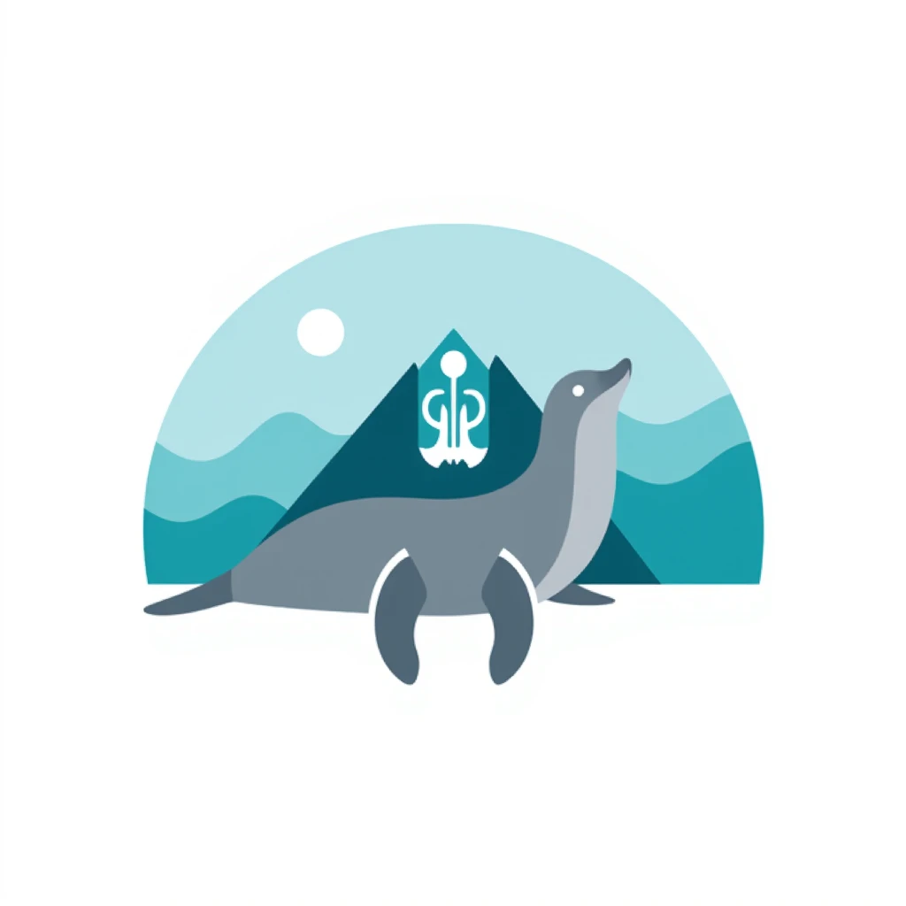 A very synthetic logo of a hospital architecture conference made with a sea lion. It has to have the legend AADAIH .  In less importance it should say Hospital Architecture and Engineering Association . with turquoise, sky blue and gray colors