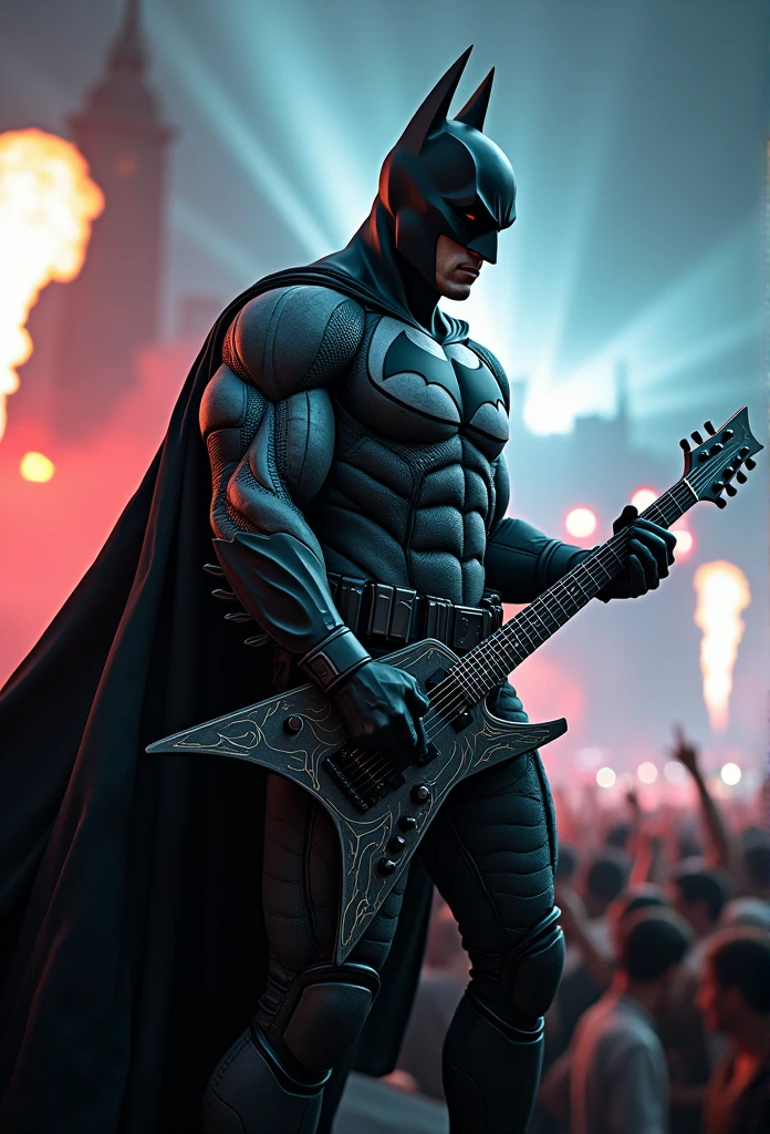batman playing guitar in the dark look like a profile picture