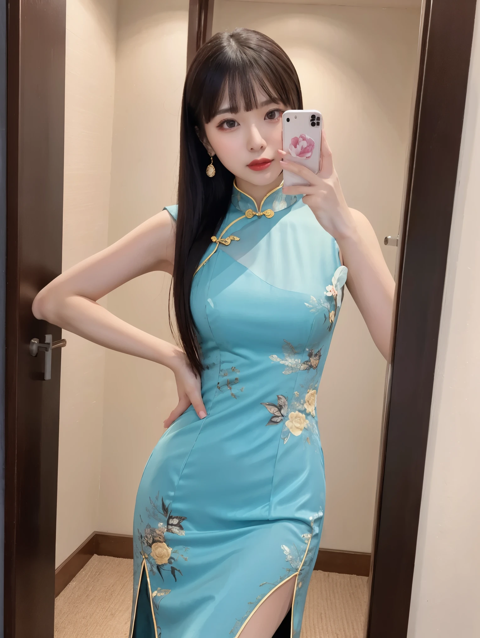 qipao dress,side slits,Luxury hotel rooms,gravure,