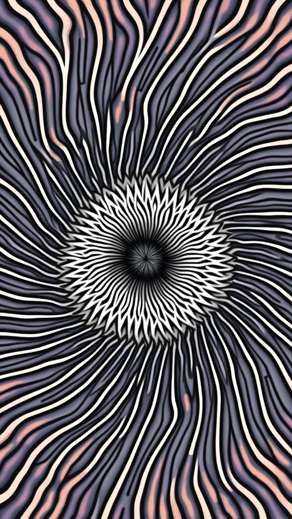 A symmetrical, repeating pattern of radiating, chevron-like lines forms ...