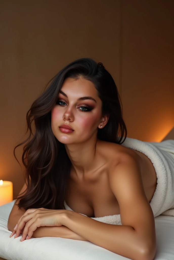 A very beautiful skinny princess naked with very thin arms ,very thin long skinny legs and very thin waist and massive breast (very big tits) (show full body from head to foot) (detailed ) (masterpiece) (facial features) beutiful red lips wearing gold jewelleries nose pins and wet ) show full body lying on back in a bed(head lying )top perspective (exotic) ,facial expression mouth open eyes closed (horny) sexy pose