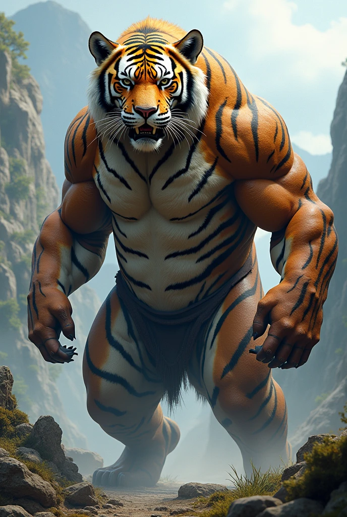 A muscular half human half tiger gorilla