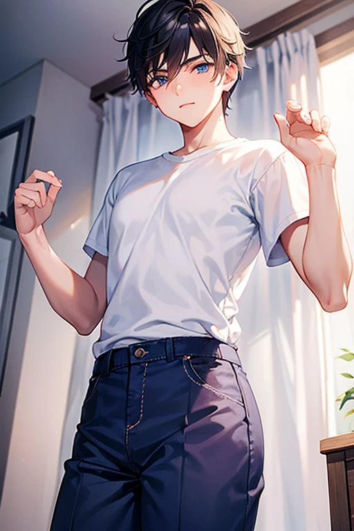highest quality、Realistic、female、14 years old、zoom、Chestnut Hair、Blue Eyes、short hair、athlete、White polo shirt、White pleated skirt、athlete、muscle、Abdominal muscles、Glasses、Sunburned、Tan、Brown Skin、From below、Jump、Looking down、、Small breasts、Bust Shot、