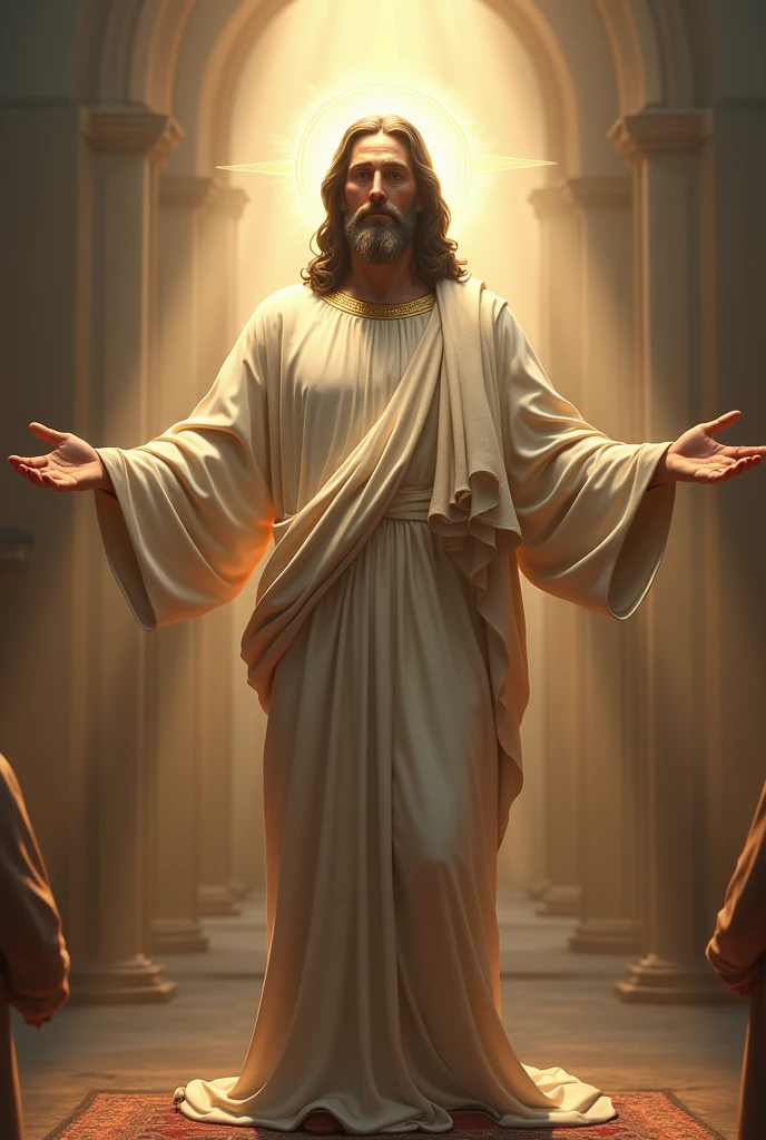 Jesus,ultra realistic,whole body, hands raised to bless