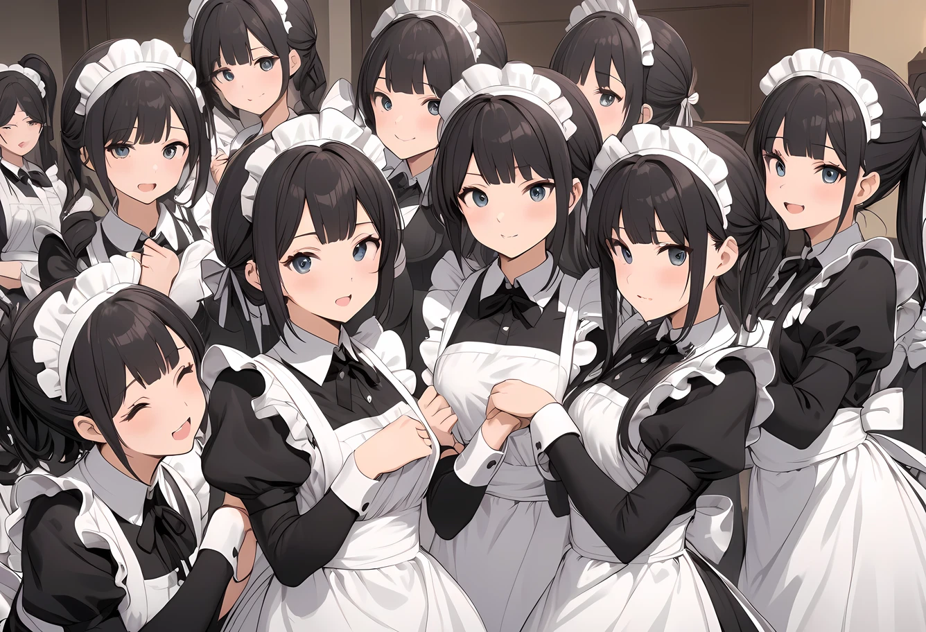 A lot of maid girls gathered