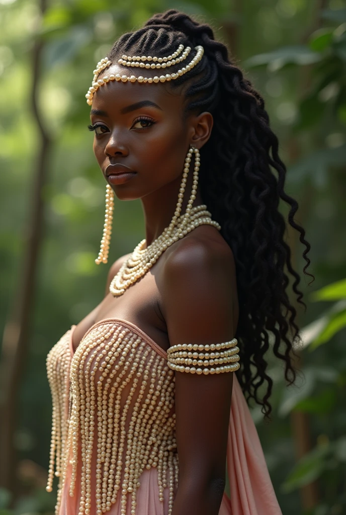 black girl with pretty face, bohemian braids, and white dress