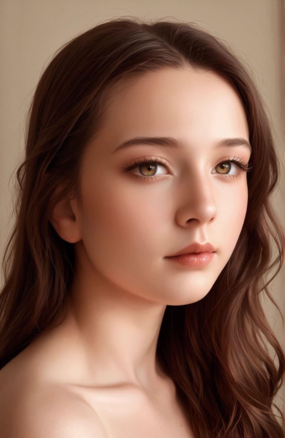 a young woman, beautiful detailed eyes, beautiful detailed lips, extremely detailed face, long eyelashes, porcelain skin, soft facial features, serene expression, natural lighting, high contrast, warm color palette, oil painting, highly detailed, intricate brushstrokes, chiaroscuro, cinematic composition, dramatic lighting, photorealistic, hyperrealistic, award winning digital art