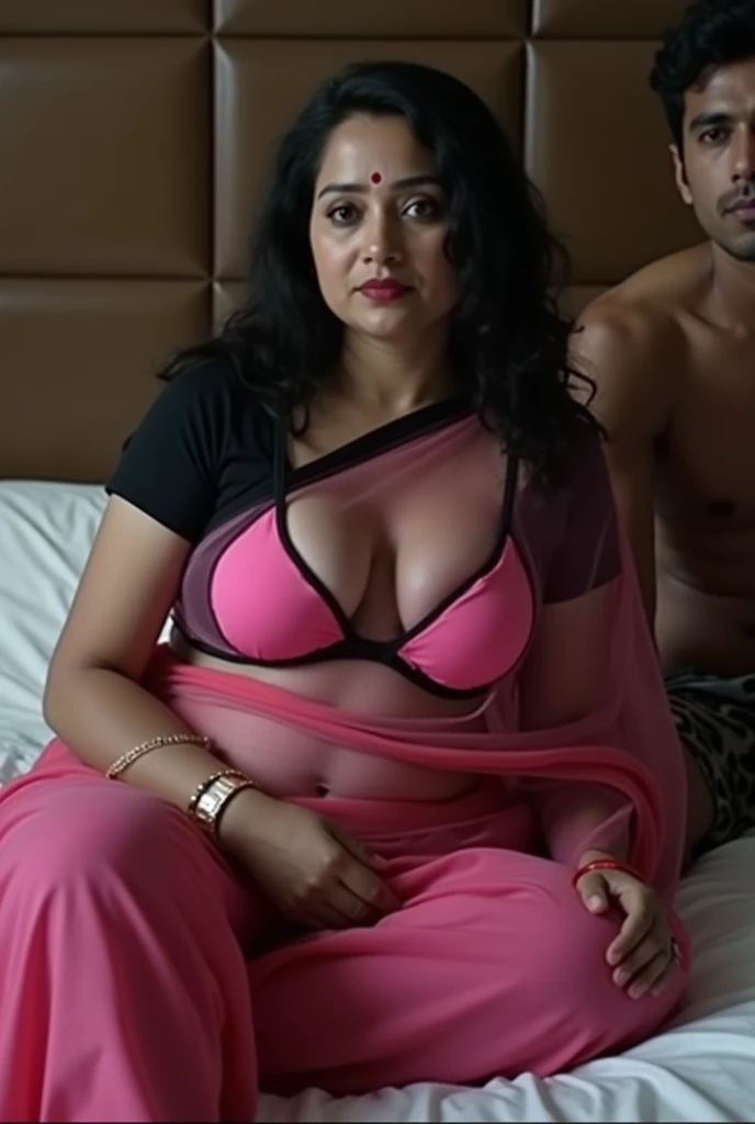A thick 50 years old Indian woman,holding breasts with her hands,screaming from pain,closed eyes,extrem painful face expression,face is viewer side, putting a man's big 8 inch dick in her pussy,man's one hand in her breast,big breasts,sexy figure,big ash,laying on a bed,wearing full length v neck green color silk nighty,on breast is visible,bun hair style,glowing skin,day time,ultra realistic,8k,detailed clothing,POV Doggy style