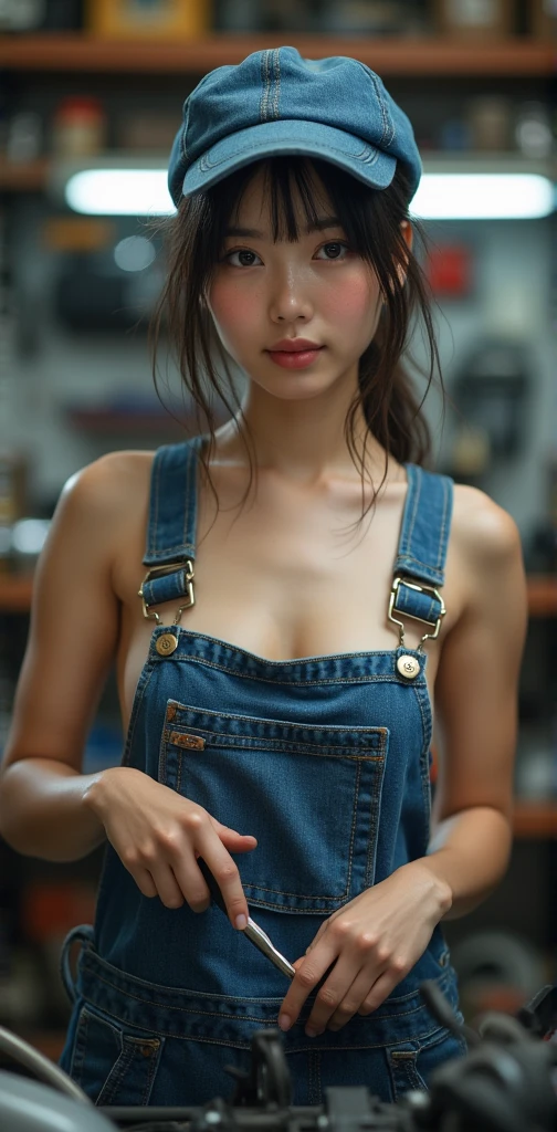 a closeup, masterpiece, top-quality, Raw foto, Photorealsitic、sideshot、Take photos from a slightly higher angle、unbelievable Ridiculous, beautiful a girl, White T-shirt、pink apron、In the middle of the meal、Tasting、Half-up hairstyle、Medium size breasts、Hair fluttering in the wind、Open kitchen、depth of fields, hight resolution, ultra-detailliert, finely detail, ighly detailed, extremely detailed eye and face, Sharp pupils, foco nítido, Cinematic lighting