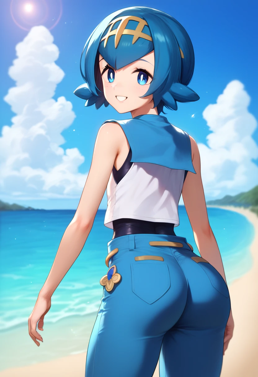 Sexy Anime, high definition: 4K, alluring figure, wearing blue bikini, 1.5 in the enchanting forest, 1.6 views the back side, 1.7 tantalizingly bending over, 1.8 revealing enticing glimpses of her 1.9 curvaceous buttocks, 2.0 beneath the translucent 2.1 blue panties, 2.2 a captivating scene exuding seduction and mystery.