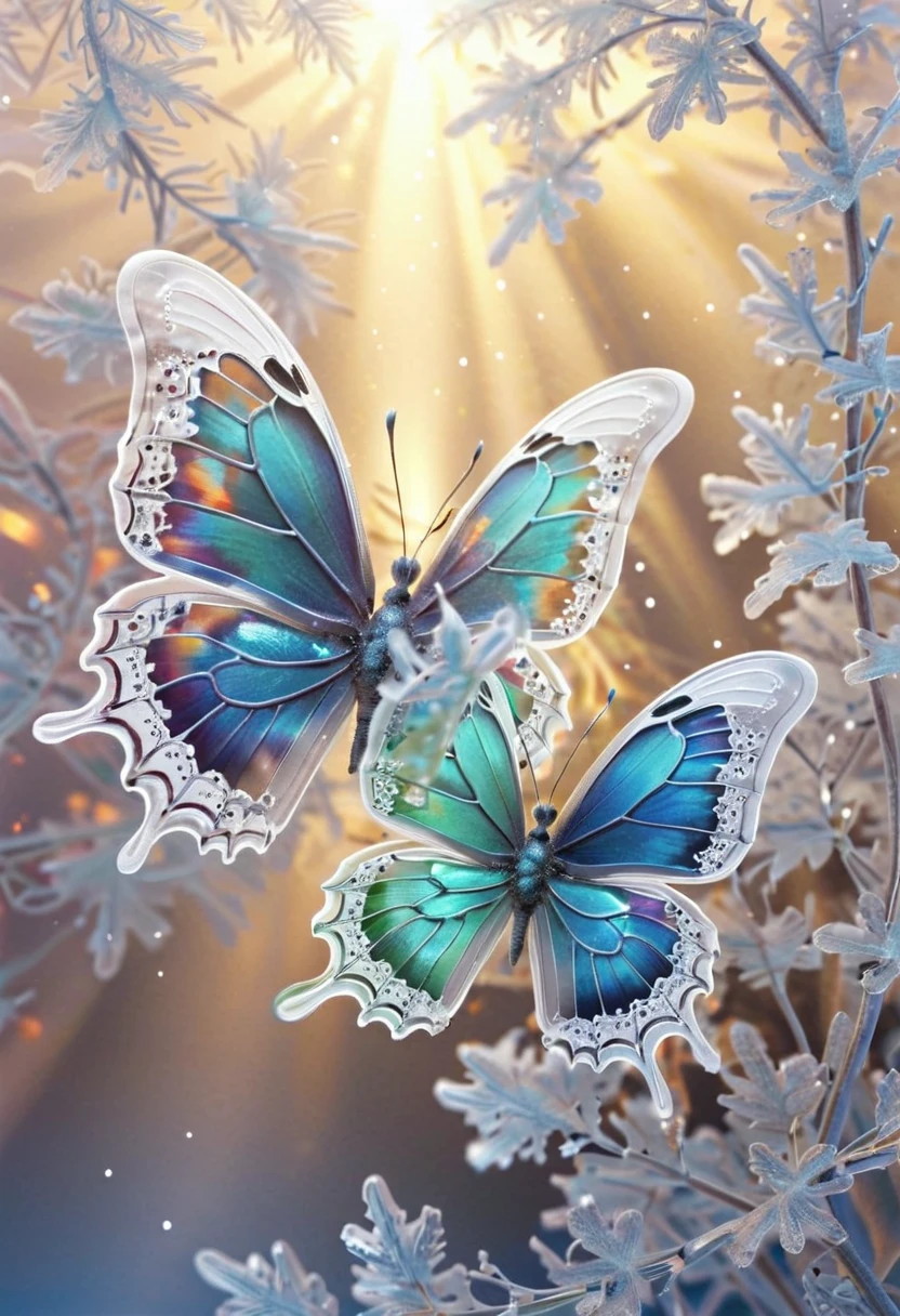 colorful winter butterflies

, Macro ,  Transparent , openwork , Viteevato, неоновый Shine,  внутреннее glow, Macro  съемка,  fractal ,  filigree,  White on white, thin, grace, glow, overflow, exquisitely,  mother-of-pearl , powder , shimer , Shine, glare, glow, airy,  snow ,  In detail, close up, 3d, 16k,  Christmas tree background ,  a flock of butterflies flies in a spiral ,  zagzag ,  chaotic movements around the Christmas tree are flying,  wingflaps ,  pressure dynamics 