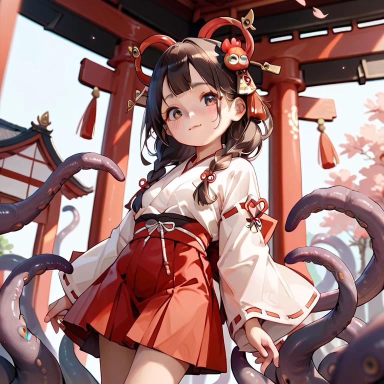 nsfw,loli,cute girl,shrine maiden outfit,red skirt,tentacles,tentacles come inside shrine maiden outfit tops,