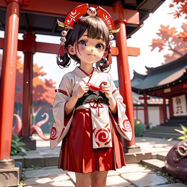 nsfw,loli,cute girl,shrine maiden outfit,red skirt,tentacles,tentacles around clothes tops,tentacles come inside shrine maiden outfit tops,