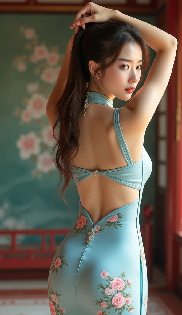 1girl em, Surrealismo, Verismo, anatomicamente correto, pele texturizada, masuter piece, Detalhes altos, premiados, alta resolução, 8k,Skin unevenness,20 anos de idade, Backgroud azul