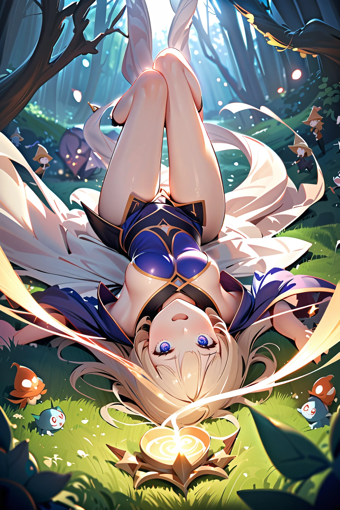 1 girl, (cute face), , long hair, (surprised expression), (wide eyes), medium breasts, slim, (wearing a whimsical mage outfit with flowing robes), knee length, (fair skin),  
BREAK  
Magical forest, swirling magic, inverted objects, (casting a spell:1.2), (surrounded by upside-down goblins:1.2), outdoors  
BREAK  
(bright magical lighting, sparkling effects, playful shadows), humorous atmosphere, dynamic action shot, character focus,  
BREAK  
high fantasy, game cg, absurdres, highres, ultra detailed, beautiful, (masterpiece), (best quality:1.2),
