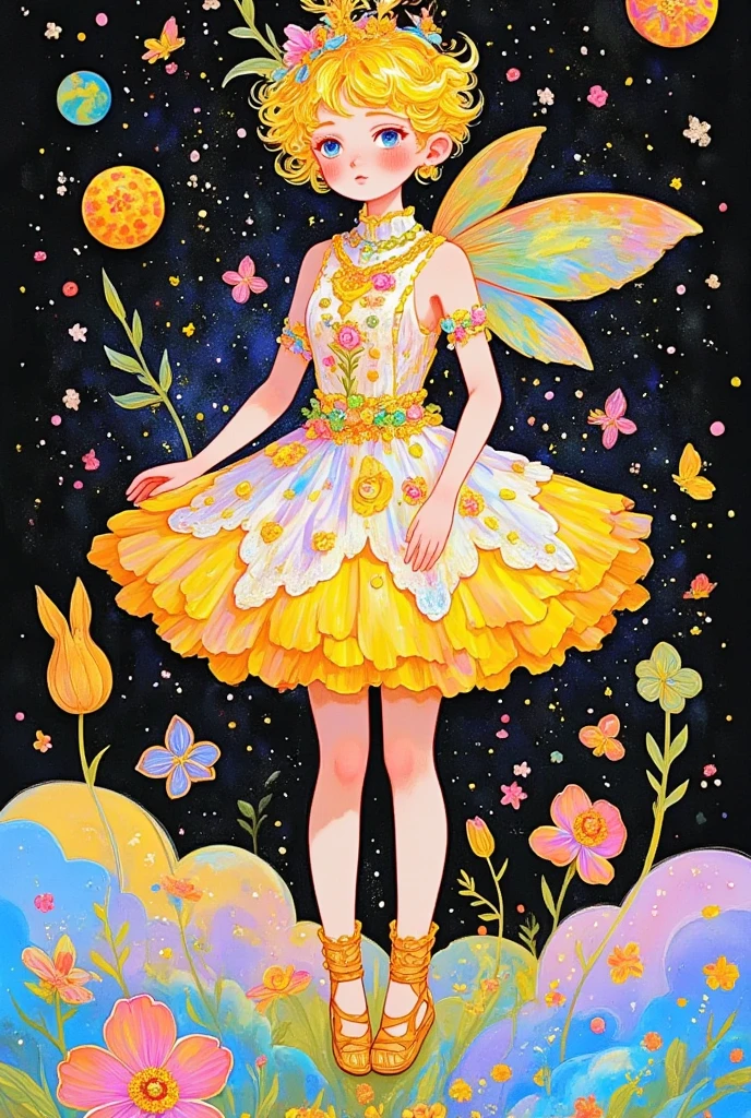  artist from the stars ，Psychedelic Art，Pointillism， colorful black ，There is a painting，  There is a fairy in the flower pot in the painting, Wonderful fantasy landscape art ,  a beautiful art illustration , 异想天开的 surrealism ,  Color illustrations , very surreal garden, 神奇的 surrealism ,  Lush Garden Spaceship , Shin Jin Hye Art, bloom. High Fantasy, author：Todd Wu , Friendly  ， wenjunlin,  surrealism ,  Fantastic Coronavirus Painting 